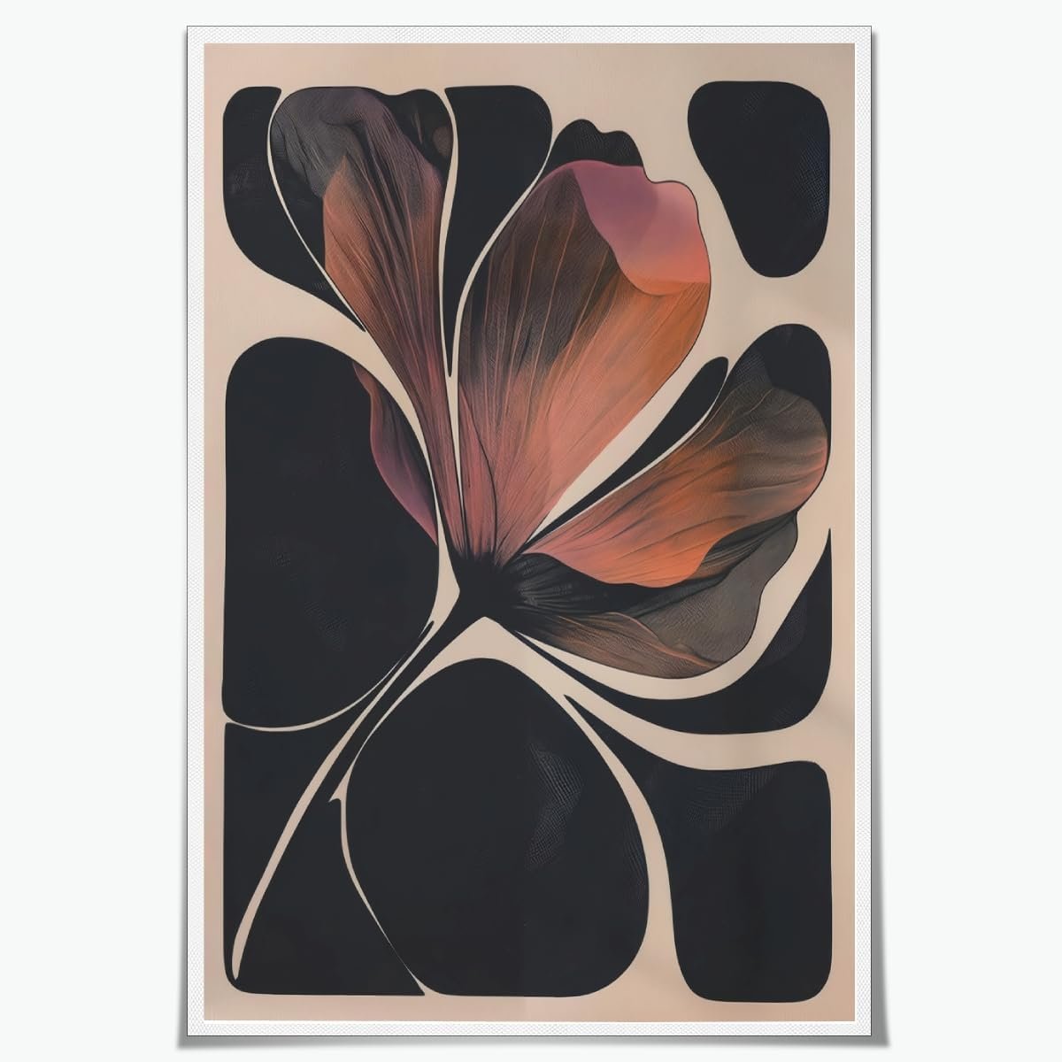 Abstract Botanical Wall Art Floral Line Canvas Print Modern Black and Pink Poster Neutral Flower Painting Picture Minimalist Mid Century Bedroom Living Room Bathroom Home Decor 12x18inch Unframed