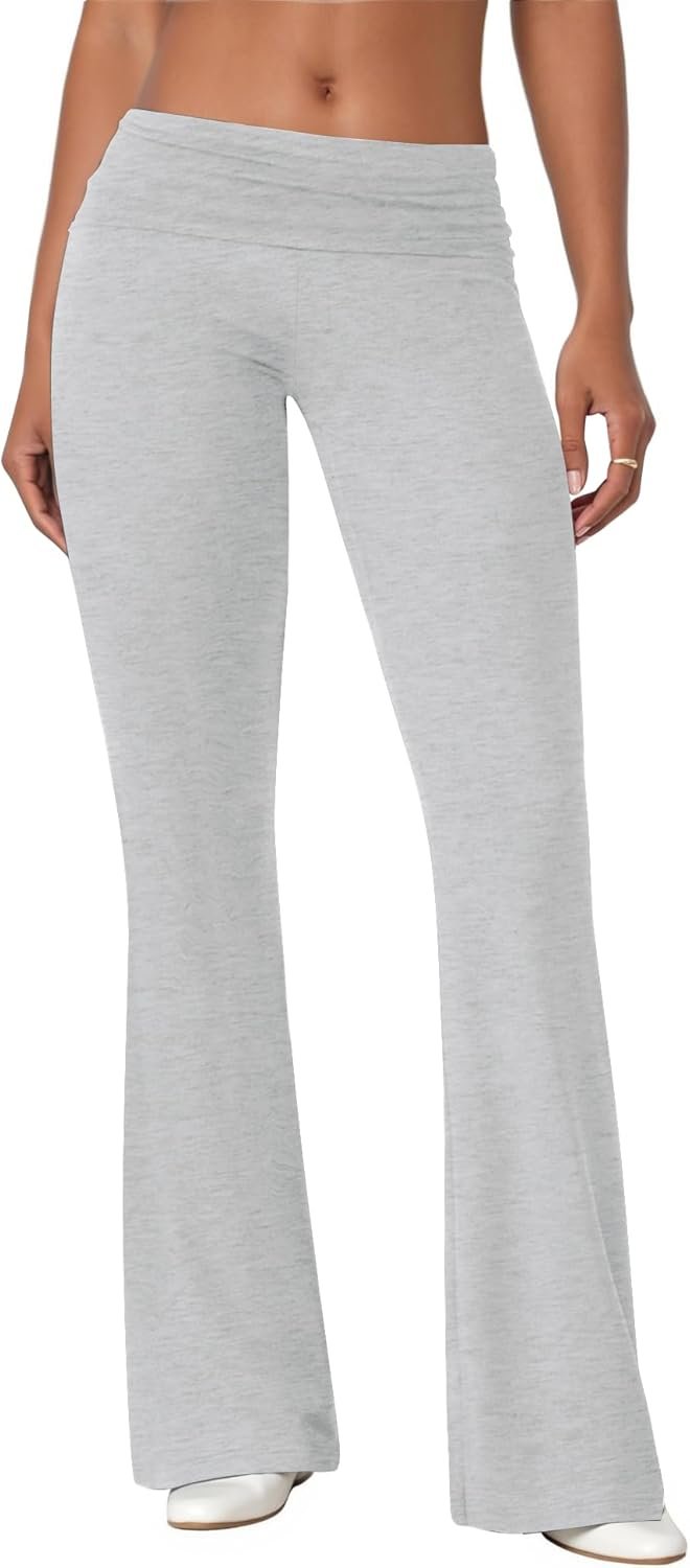 COPYLEAF Flare Leggings for Women Fold Over Yoga Pants Stretch Bell Bottom Y2K Lounge Casual Sweatpants
