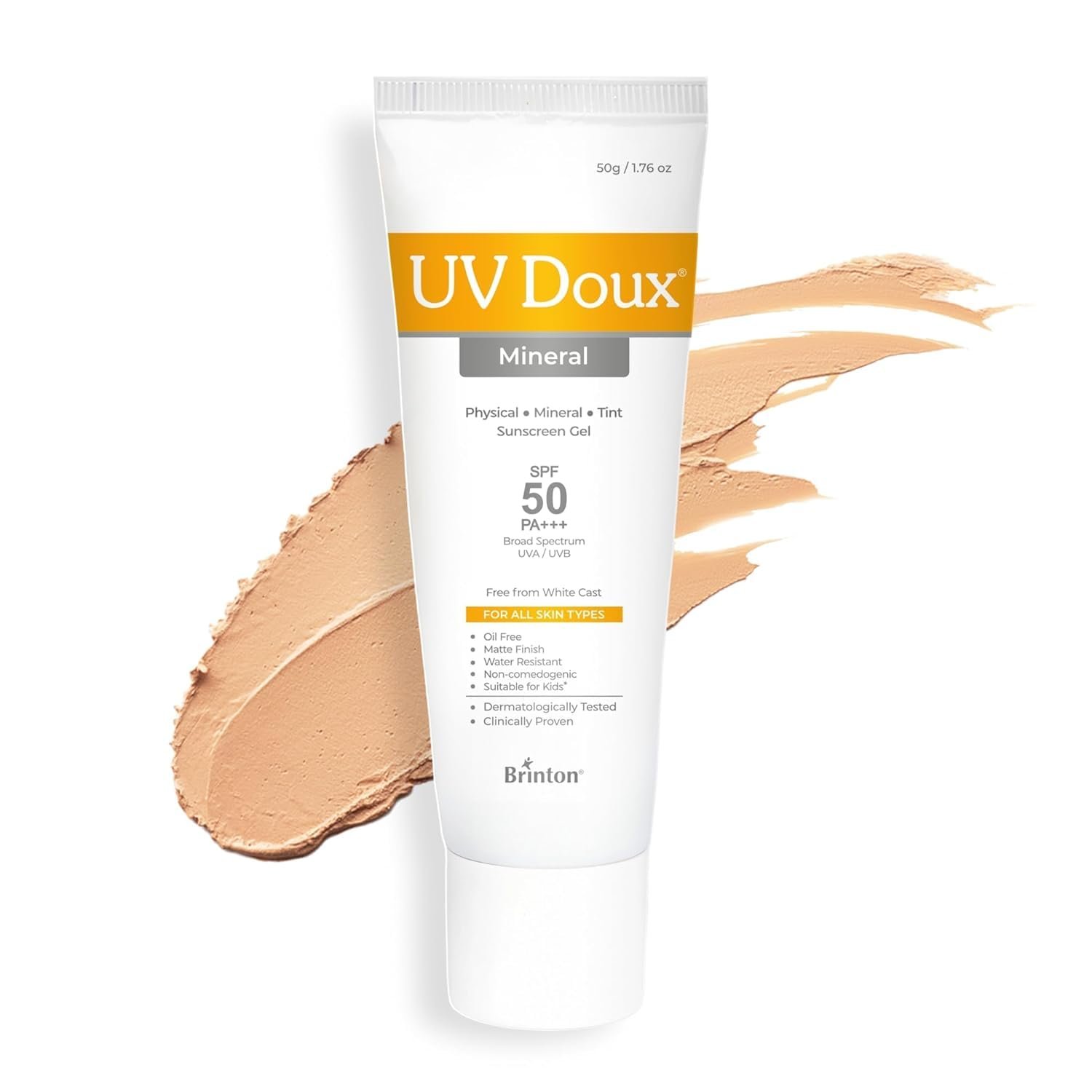 Brinton UV Doux Blue Light Sunscreen Protection Gel SPF 50 PA+++ UVA/UVB for Men & Women | Matte Finish & Water Resistant | For All Skin Types, 50g