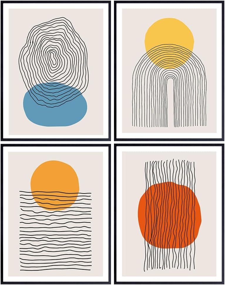 Modern art Geometric Wall Decor – Minimalist Wall Art – Contemporary art – Gallery Prints – Line art – Abstract Pictures – Collage – Mid-century modern Print – Black Orange Yellow Blue
