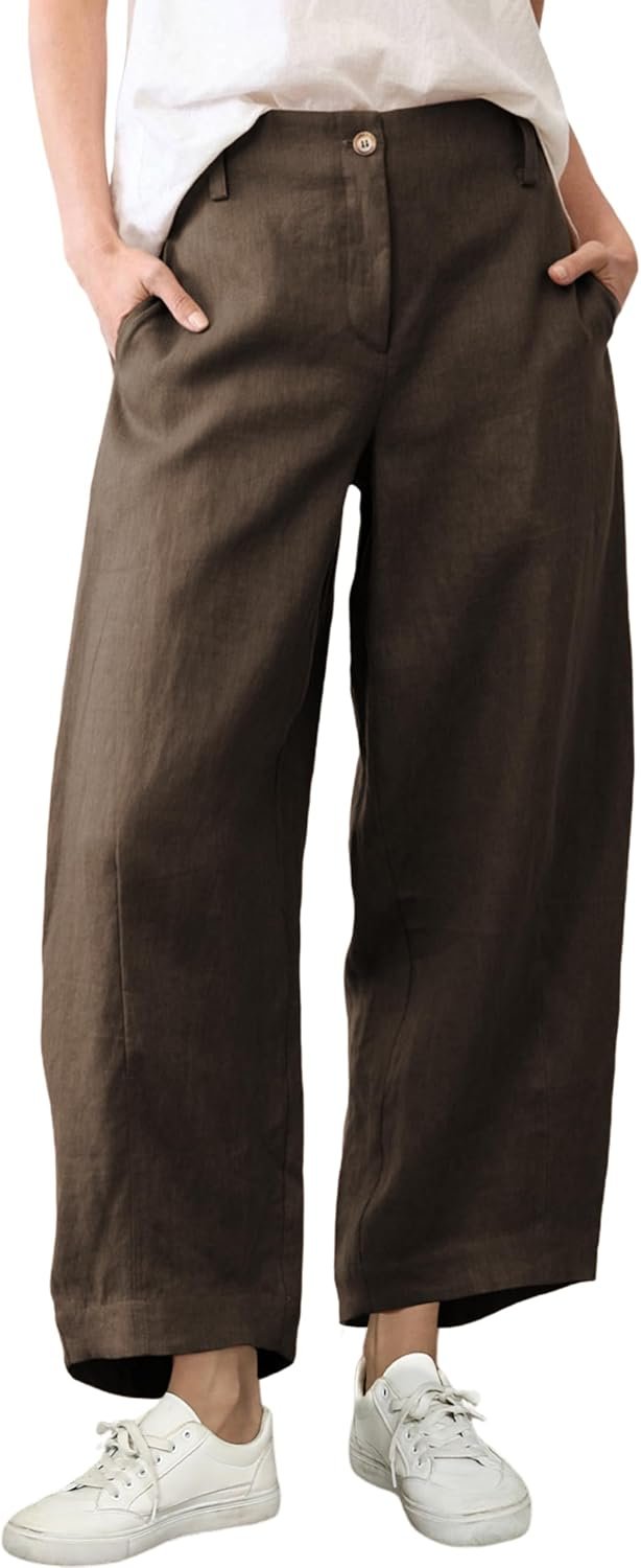 Tanming Womens Linen Pants Casual Capri Baggy Wide Leg Trousers Palazzo Pants Beach Vacation Outfits