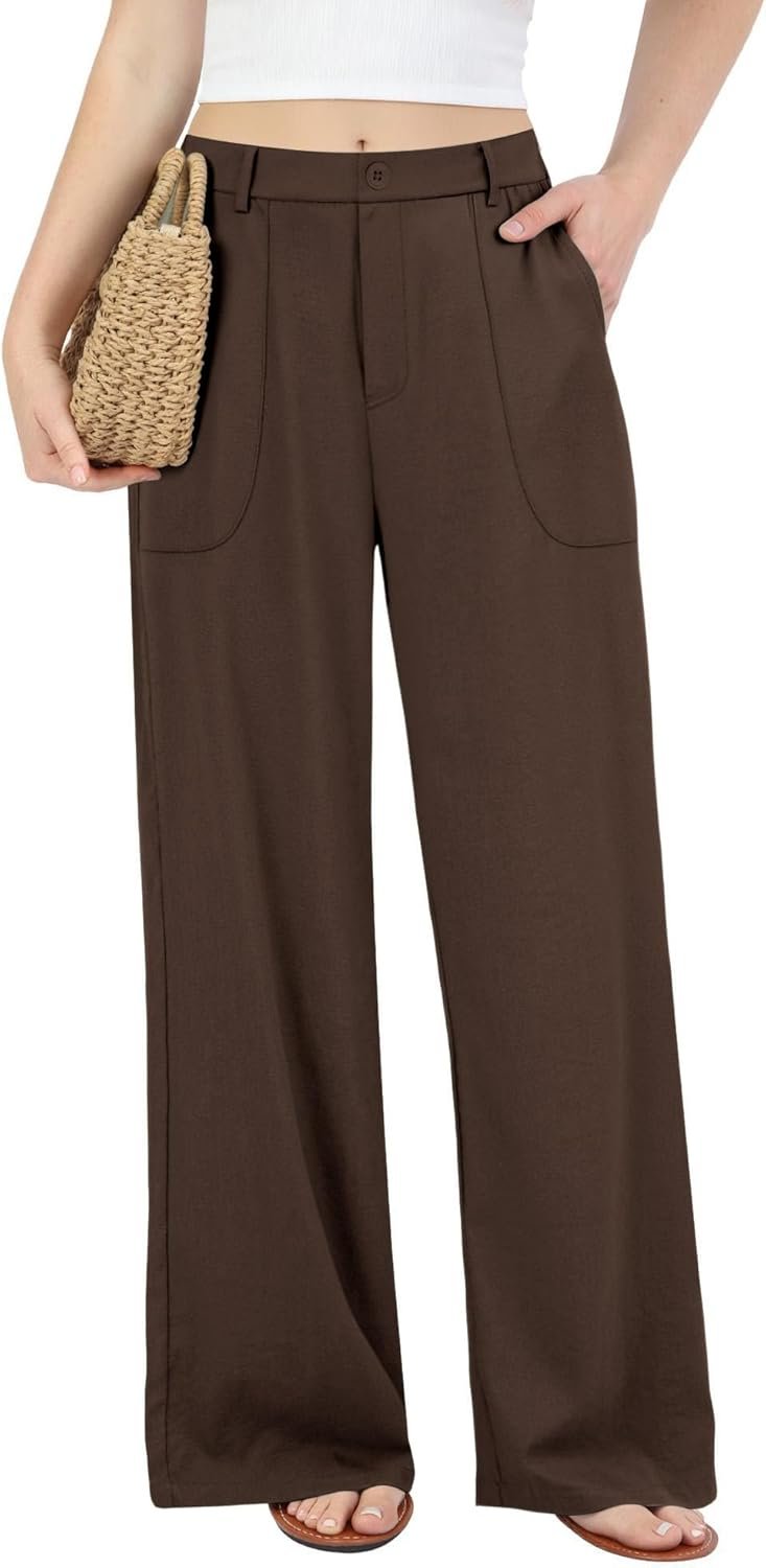 JEKAOYI Womens Wide Leg Linen Cotton Pants Summer Casual Stretchy Lightweight High Waisted Trousers for Work Lounge