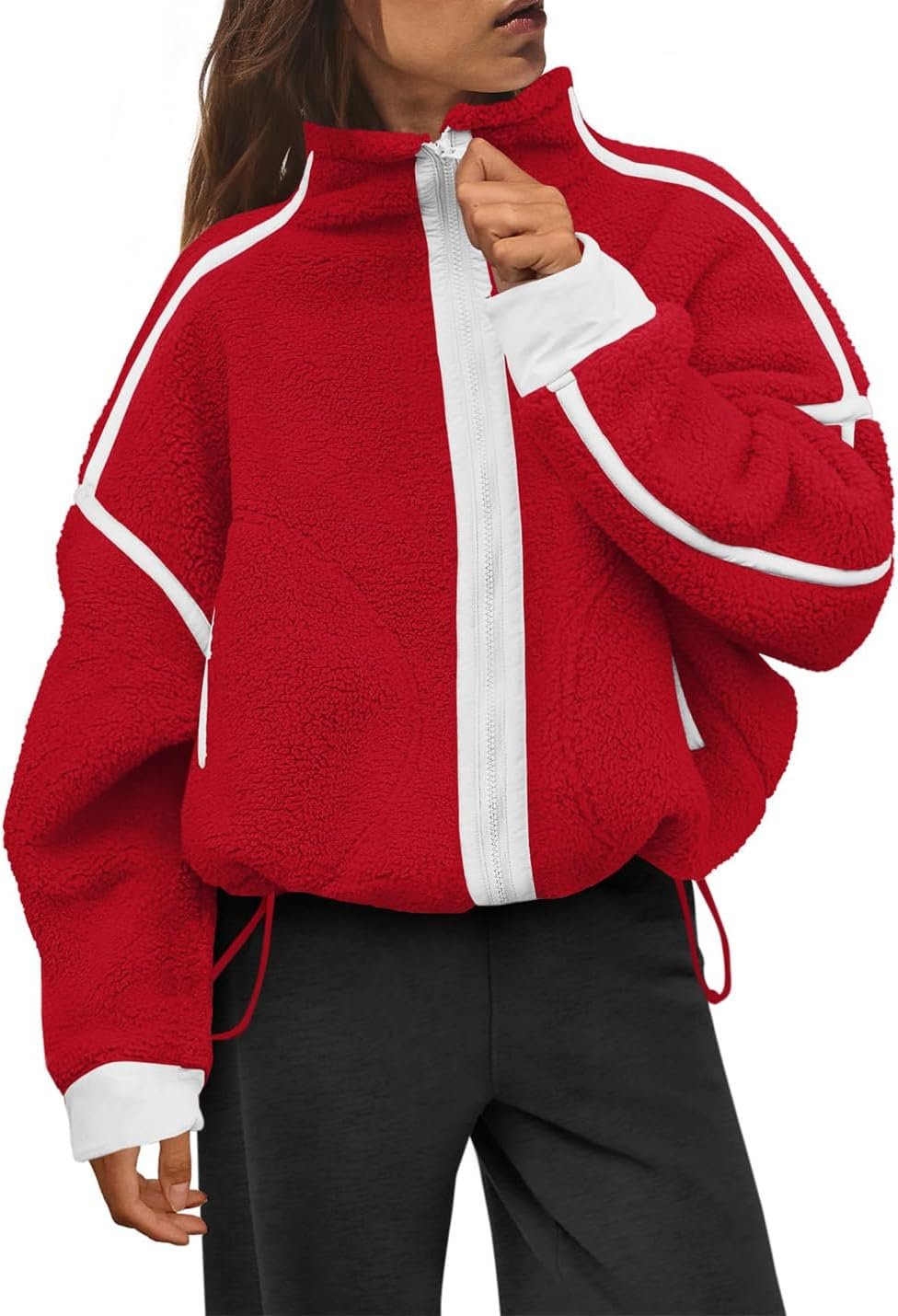 Womens Sherpa Fleece Jacket Zip Up Fuzzy Casual Oversized sweatshirts with Pockets Fall Winter Cozy Outerwear