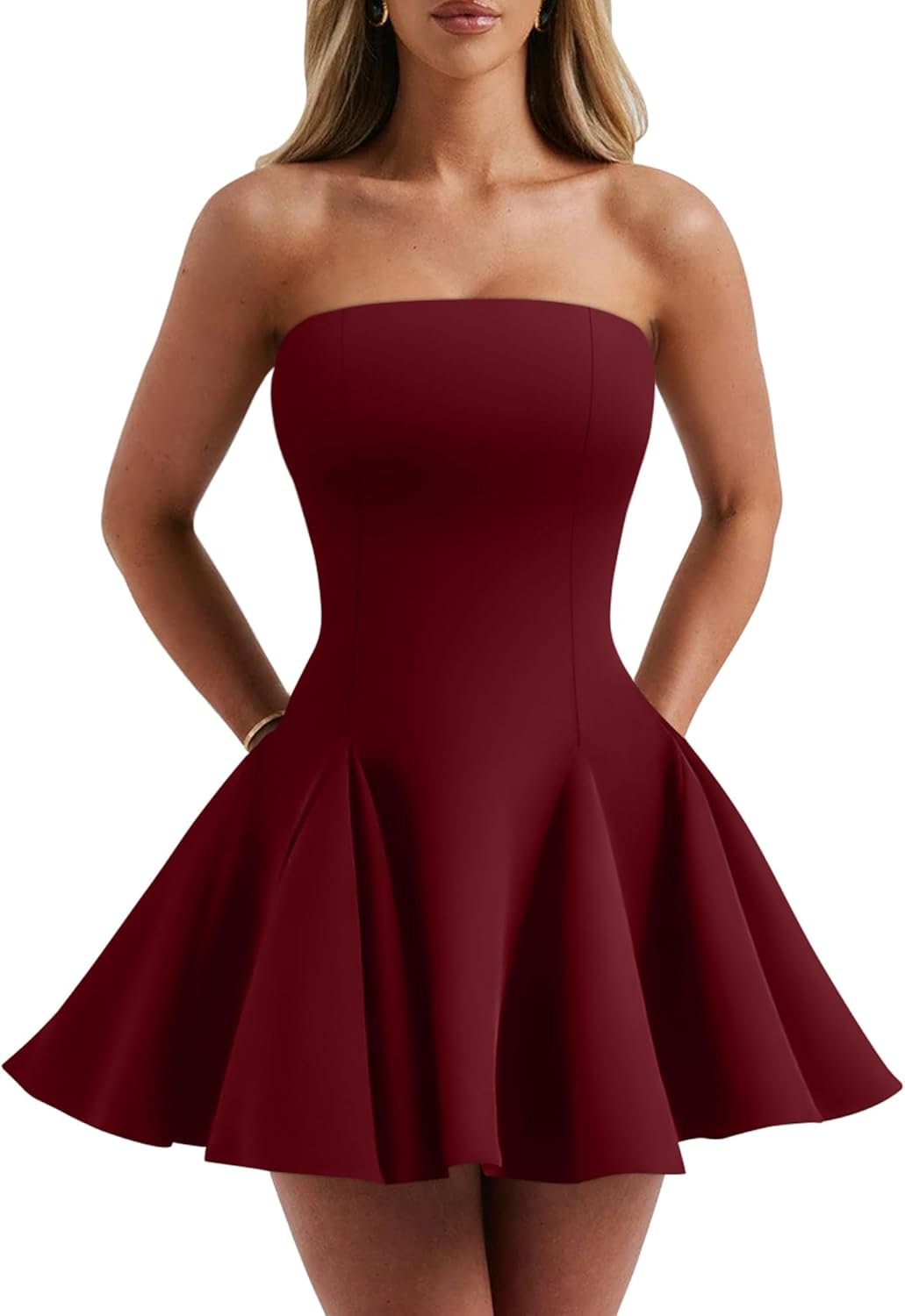 DAAWENXI Women’s Sexy Summer Strapless Mini Dress Homecoming Off Shoulder Sleeveless Party Club Short Dresses
