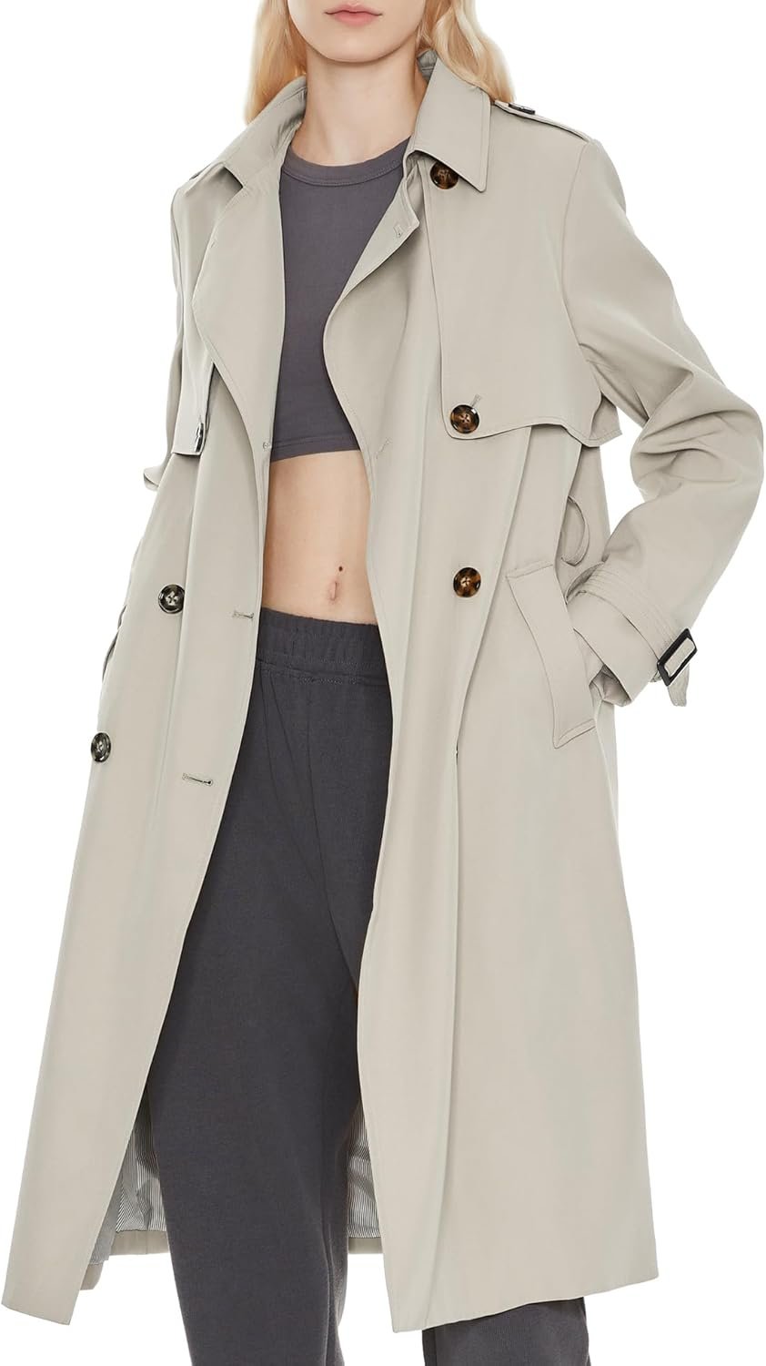 Orolay Women’s Long Trench Coat Lightweight Double-Breasted Classic Lapel Spring Overcoat with Belt