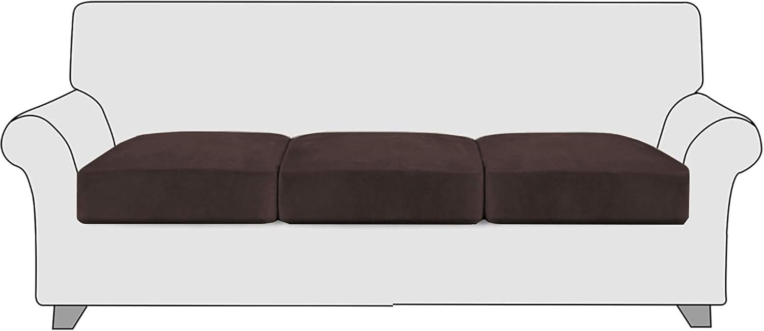 StangH Couch Cushion Covers 3 Pieces Stretch Velvet Sofa Seat Slipcovers Protector Pet Friendly Seat Cushion Sofa Covers for Chair/Loveseat Sofa, (3 Packs, Brown)