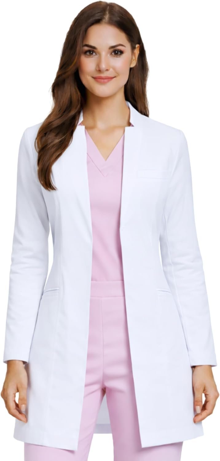 Tailored Women’s Lab Coat – Slim Fit White Doctor’s Coat, Princess Seams, OEKO-TEX