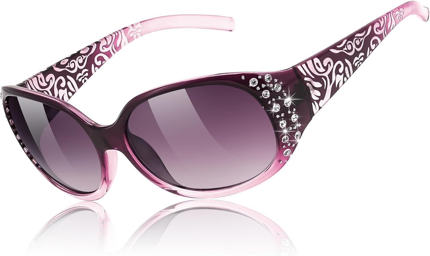 FEISEDY Women’s Polarized Sunglasses Wrap Around Rhinestone Design Fashion Sunnies UV400 Protection B1091
