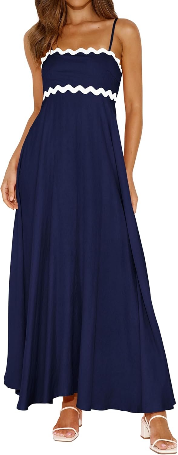 PRETTYGARDEN Womens Spaghetti Strap Maxi Dresses 2026 Summer Casual Sleeveless Smocked Boho A Line Long Flowy Beach Sundress
