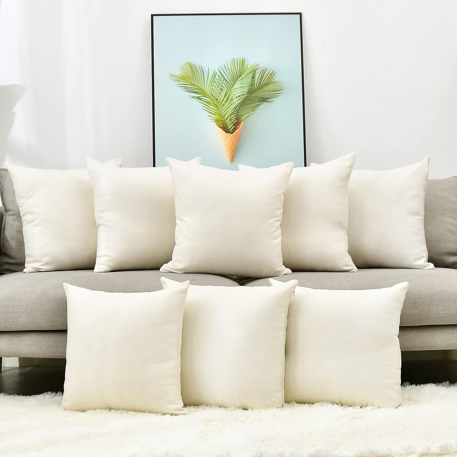 Pack 8 Linen Throw Pillow Covers Set Cushion Case for Sofa Bedroom Car, Blank for HTV Iron on Design,18×18 Inch