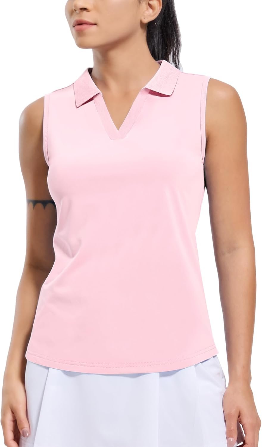 MIER Women’s Sleeveless Golf Polo Shirts Dry Fit Collared Tank Tops V Neck Ribbed Athletic Tennis Shirt, Moisture Wicking