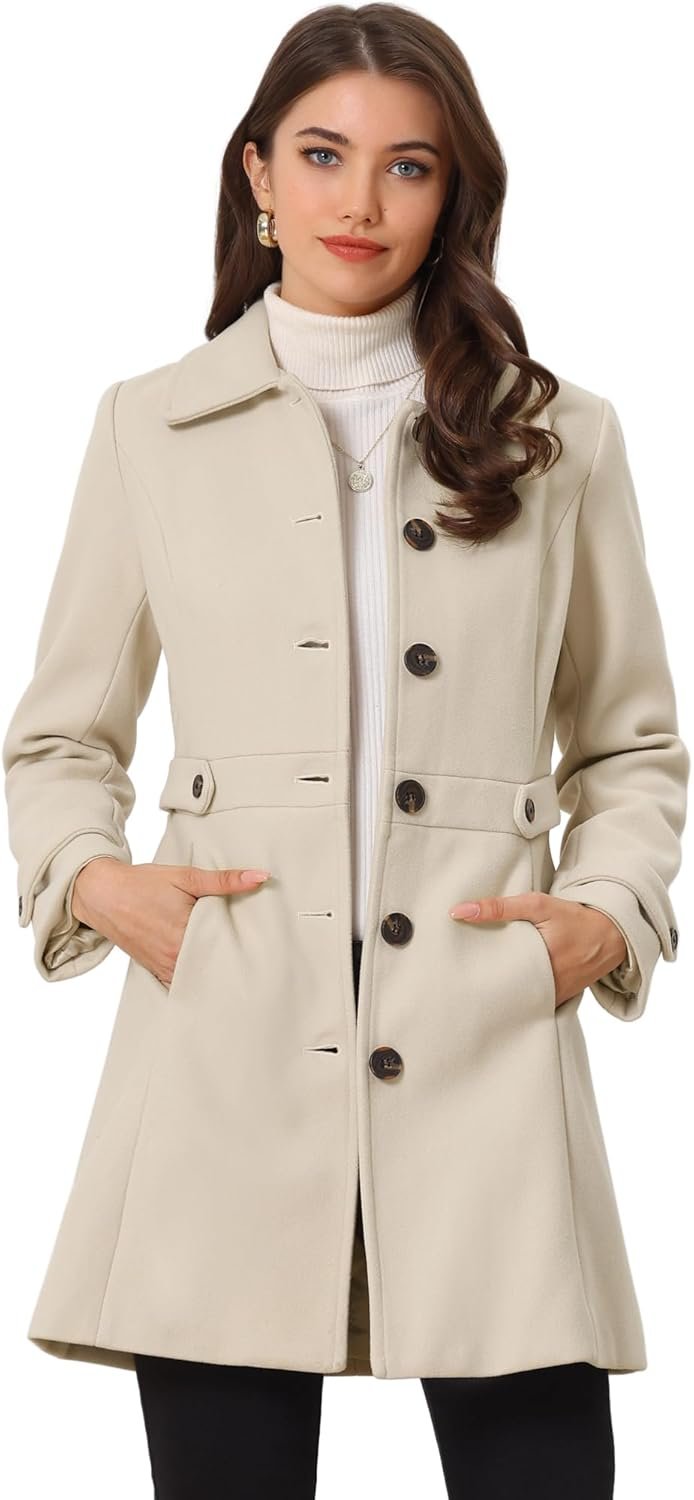 Allegra K Women’s Winter Classic Outwear Overcoat with Pockets Single Breasted Pea Coat