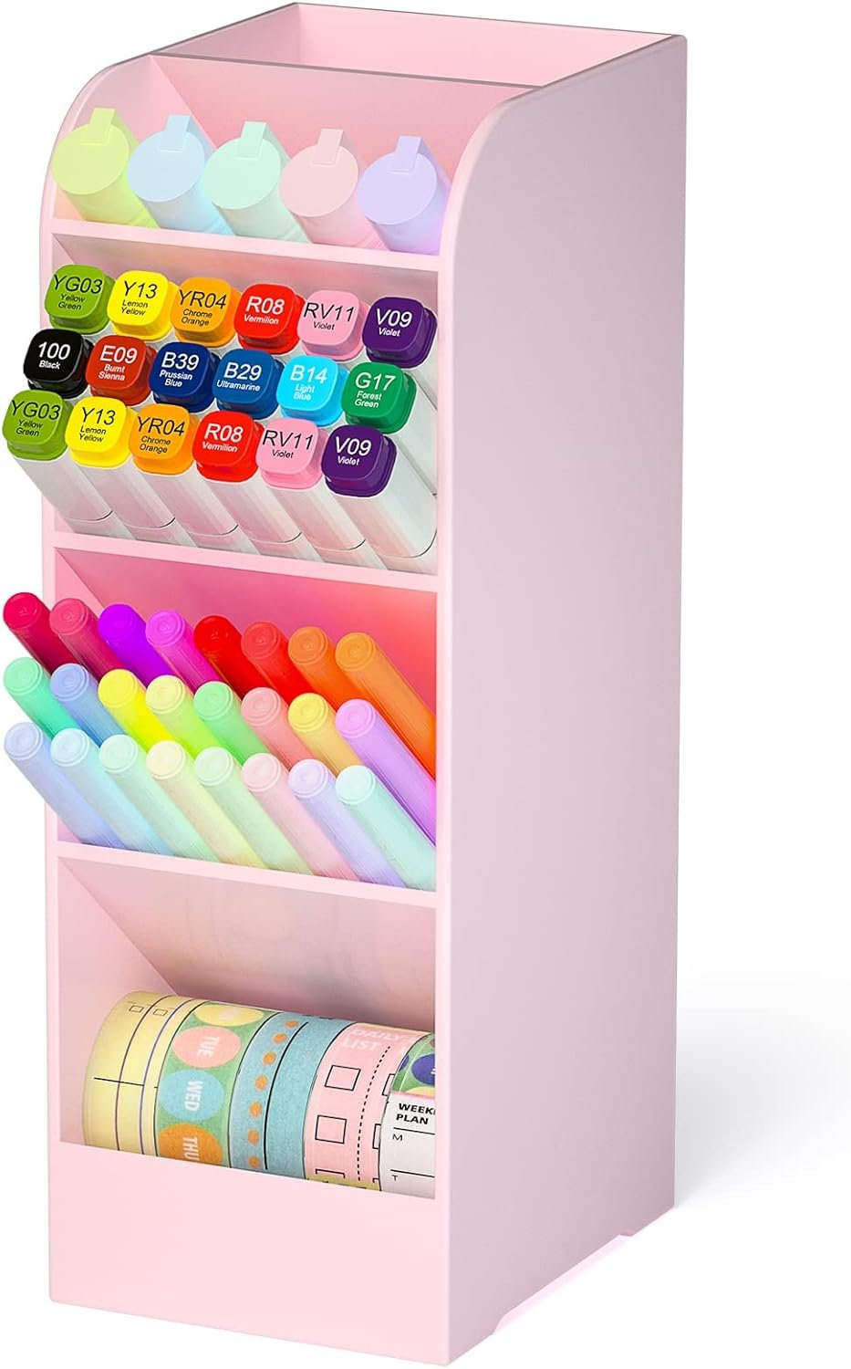 Asten Pen Holder, Pencil Holder for Desk, Pen Organizer for Office, School, Desktop, Large Capacity Pen Storage Organizer with 5 Compartment for Pens, Markers, Makeup Brush, Cosmetics (Pink, 1 Pack)
