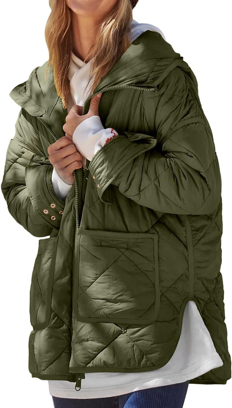 Dyexces Womens Quilted Puffer Jacket Hooded Long Sleeve Zip Up Winter Coat Lightweight Warm Jackets with Pockets