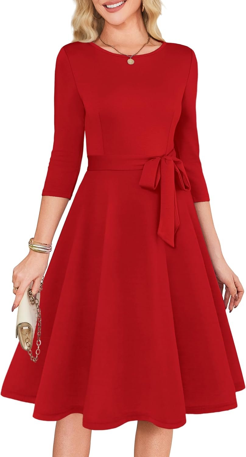 RUMIA Women’s Cocktail Dresses 3/4 Sleeve Formal Vintage Wedding Guest Dress (XS-3XL)