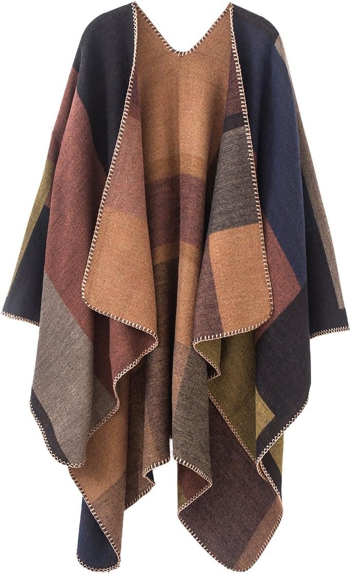 Urban CoCo Women’s Color Block Shawl Wrap Open Front Poncho Cape