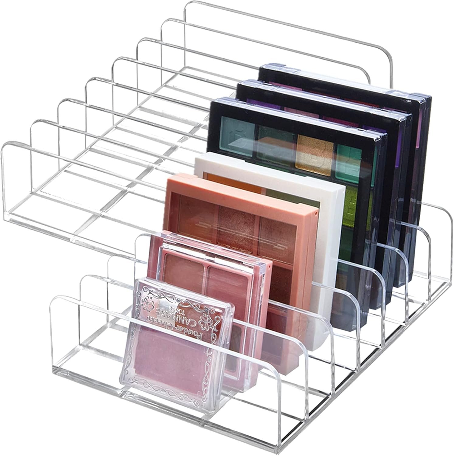 TUZAZO 2 Pack Acrylic Eyeshadow Palette Makeup Organizer – 7-Section Makeup Palette Organizer – Cosmetics Display Storage Holder for Eyeshadow Palettes Blush Contour Kits Sunglasses