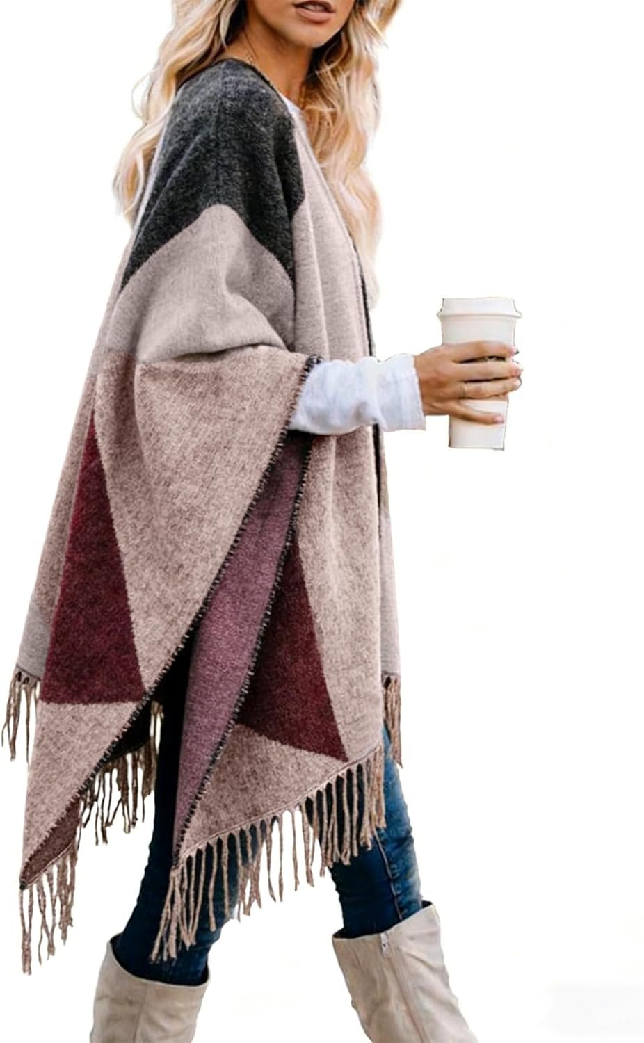 Moss Rose Women’s Travel Plaid Shawl Wrap Open Front Poncho Cape for Fall Winter