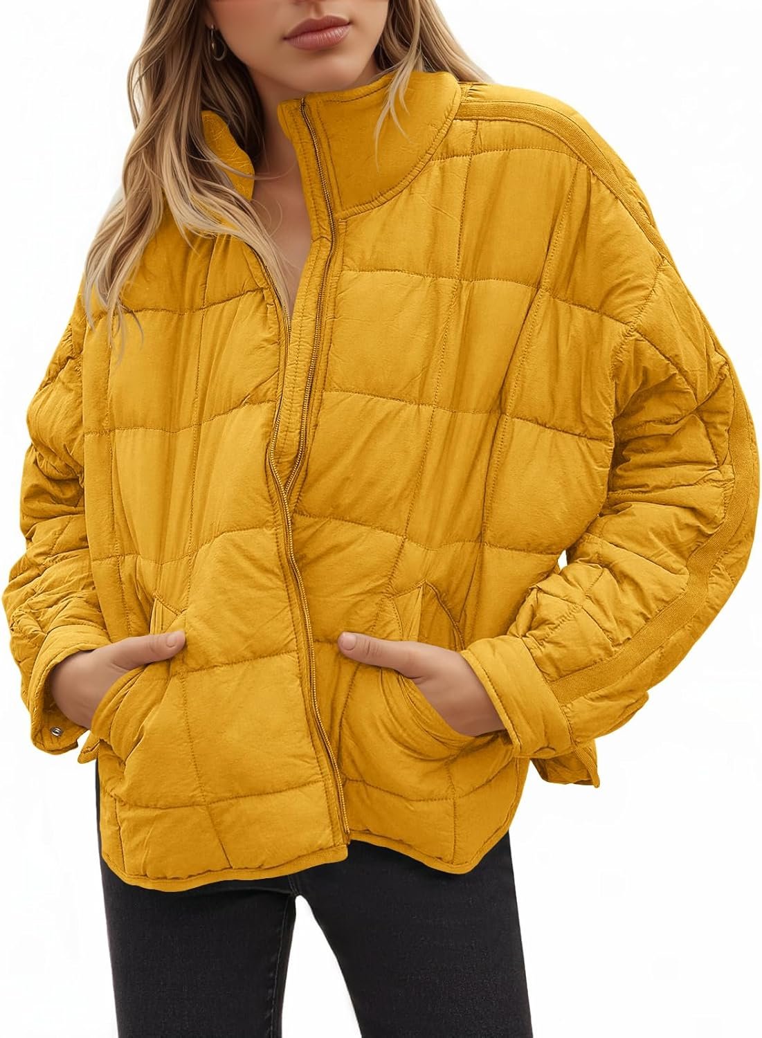 Women’s Oversized Lightweight Down Coat Long Sleeve Zip Packable Short Puffer Jackets