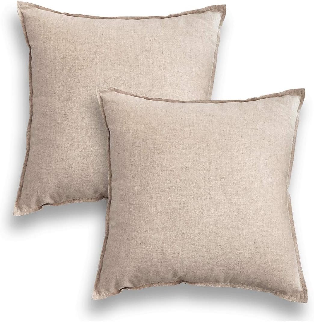 Jeanerlor Pack of 2 Natural Cotton Linen Soild Yellow Decorative Square 24 x 24 Inch Throw Pillow Covers Set Cushion Case for Bedroom/Sofa/Car(60 x 60cm) Light Linen