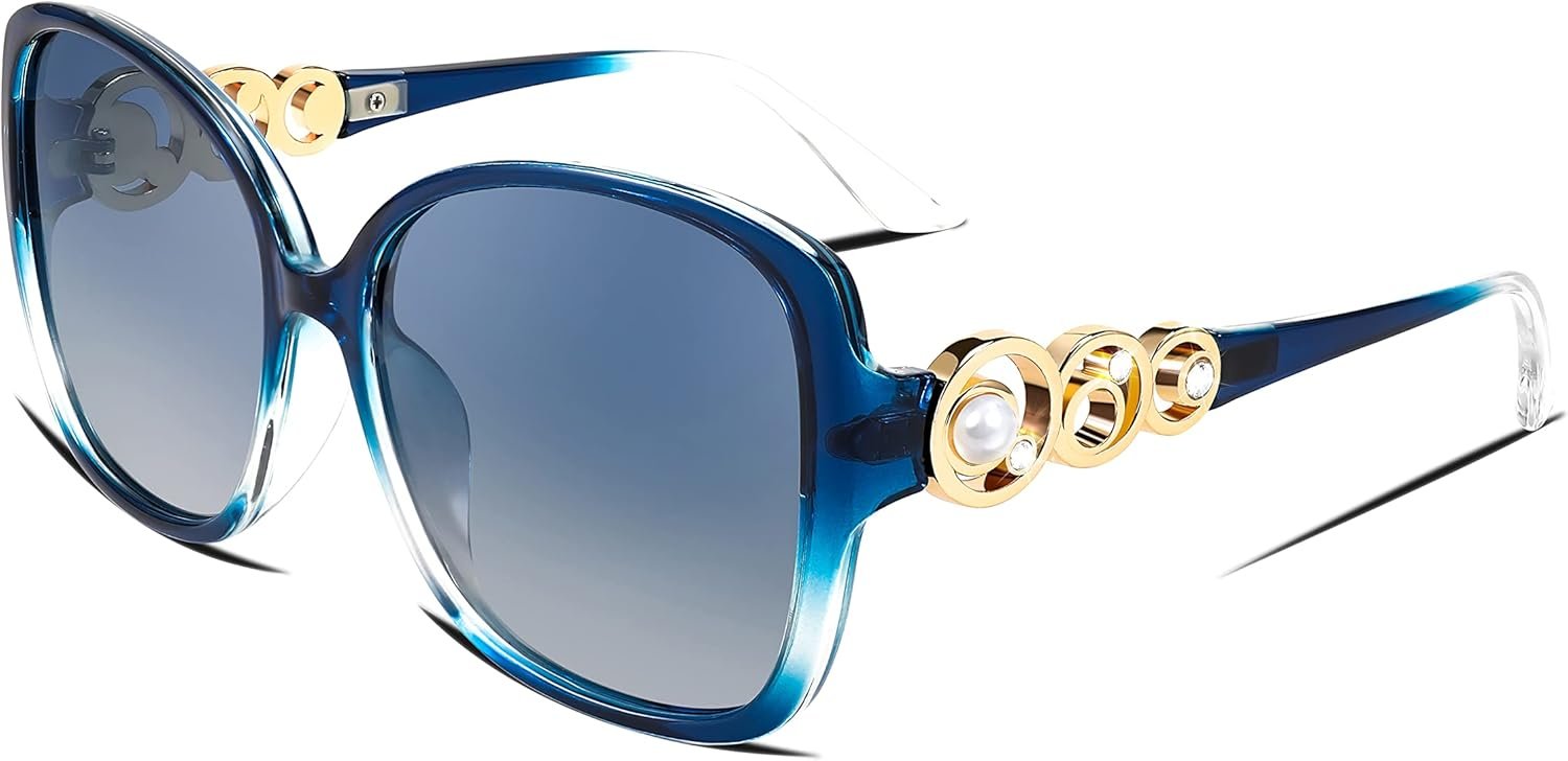 FEISEDY Women’s Fashion Sunglasses, Oversized Square Frame with Pearl Sparkling, Polarized UV Protection B2821