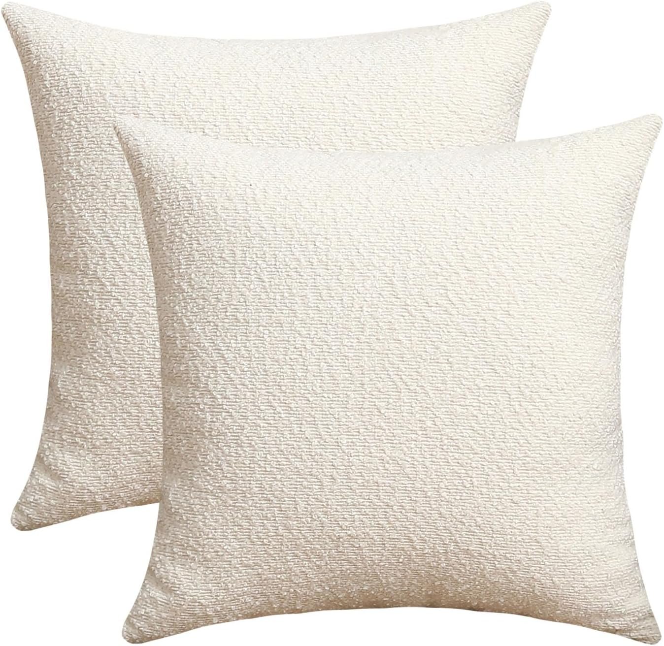 Jeneoo Ivory Decorative Square Thick Throw Pillow Covers Fine Textured Boucle Couch Cushion Cases for Home Livingroom Sofa Decor, Set of 2, 18 x 18 Inch