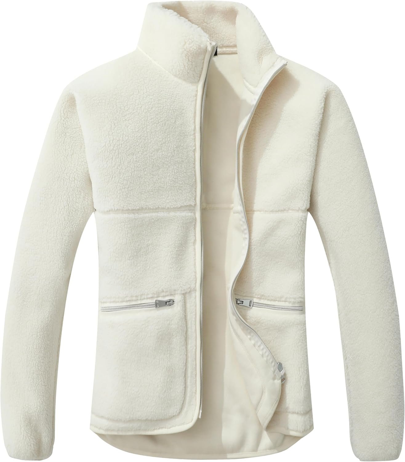 GIMECEN Women’s Fuzzy Fleece Jacket Long Sleeve Zip Up Sherpa Coat Soft Polar Outerwear with Zipper Pockets