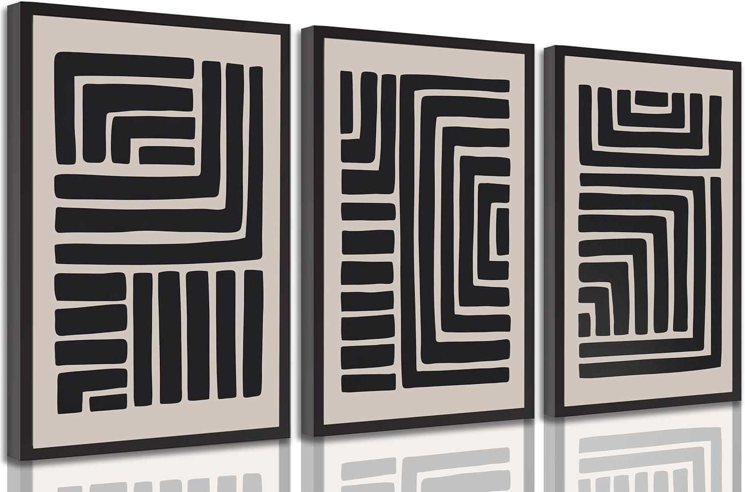 3 Pcs Boho Abstract Lines Canvas Wall Art Modern Neutral Minimalist Bohemian Black Geometric Line Picture Wall Decor Poster Print Artwork for Living Room Bedroom Office Home Decoration Unframed