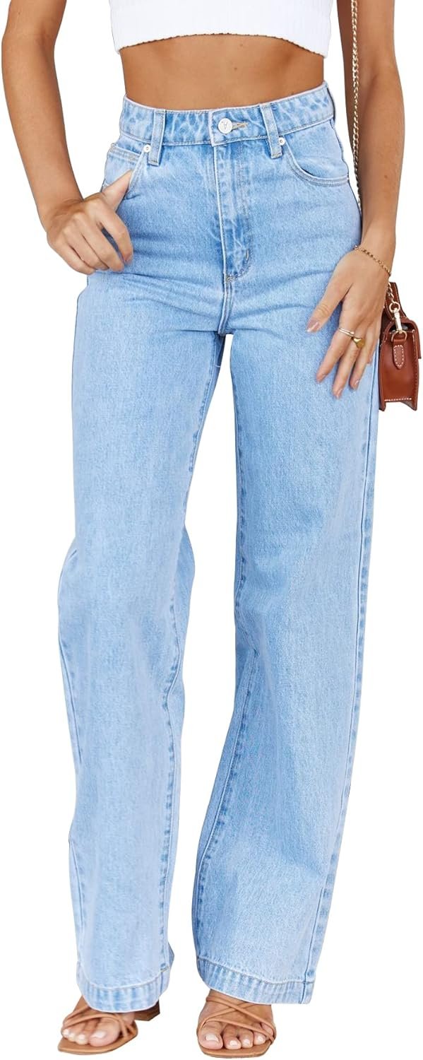 PLNOTME Women’s High Waisted Jeans Boyfriend Baggy Straight Leg Casual Denim Pants