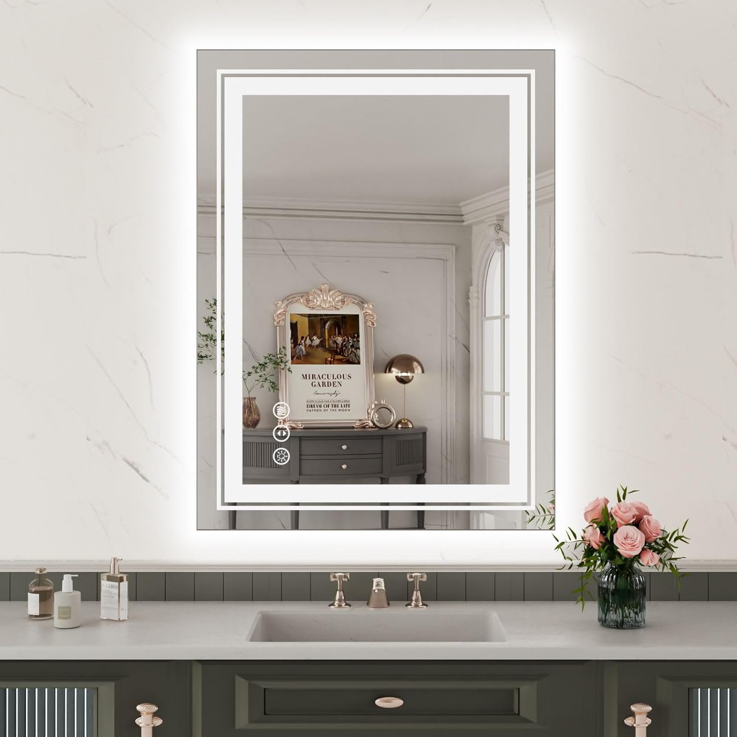 WTTY LED Bathroom Mirror with Backlit and Front Light,24″x32″,Stepless Dimmable LED Mirror for Bathroom,Anti-Fog Lighted Bathroom Vanity Mirror Modern for Wall,Memory Function,Shatter-Proof