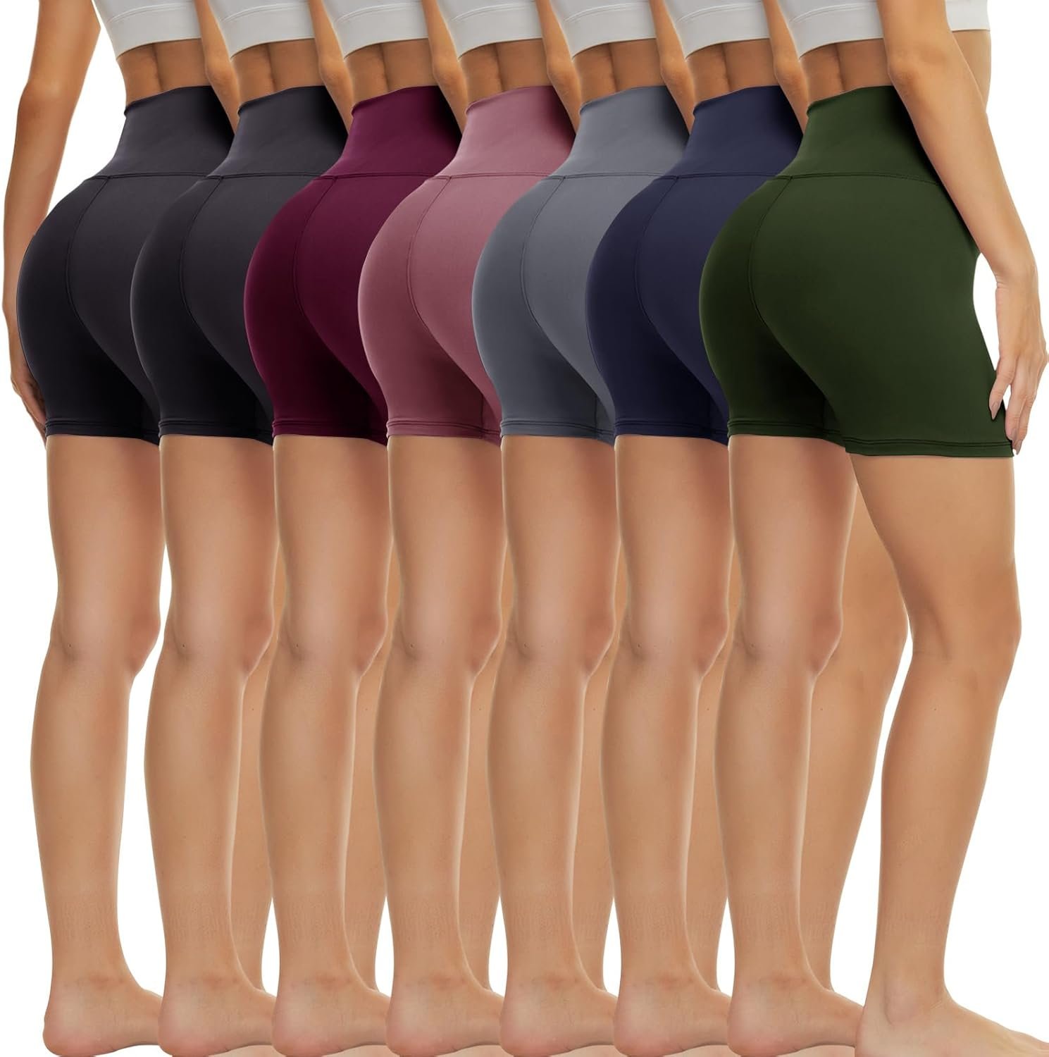 TNNZEET 7 Pack Biker Shorts for Women – 5”/8”/3” High Waisted Workout Tummy Control Spandex Gym Shorts for Yoga Athletic