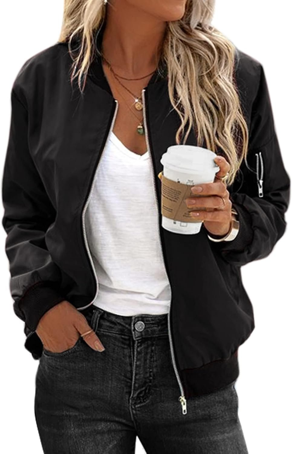 Zeagoo Women’s Bomber Jacket Casual Coat Zip Up Spring Fall Clothes with Pockets S-XXL