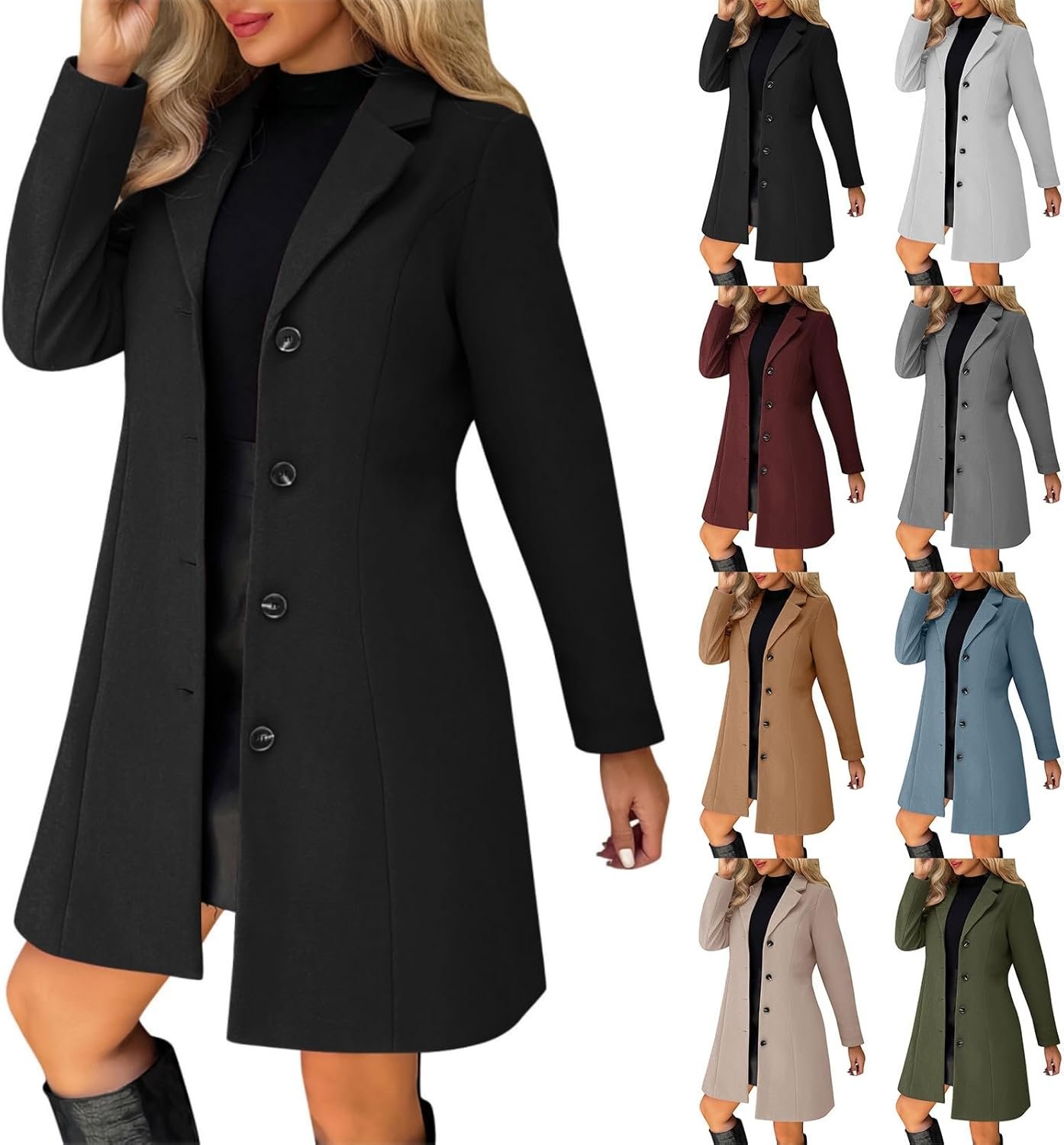 Pea Coats for Women Wool Blend Trench Coat Winter Dressy Jacket Slim Single Breasted A-Line Peacoat with Pockets