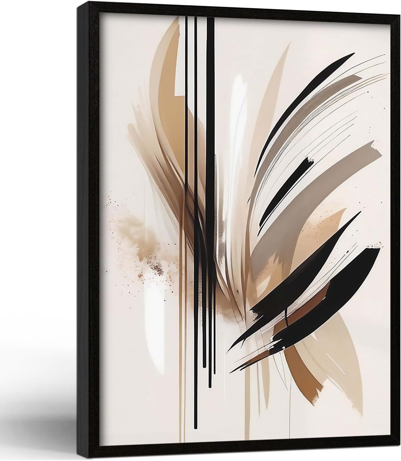 Framed Feather Lines Abstract Canvas Wall Art Print Modern Minimalist Poster Picture Living Room Bedroom Office Gallery Decor Living Room Bedroom Office Apartment 12X16 Inch Ready to Hang