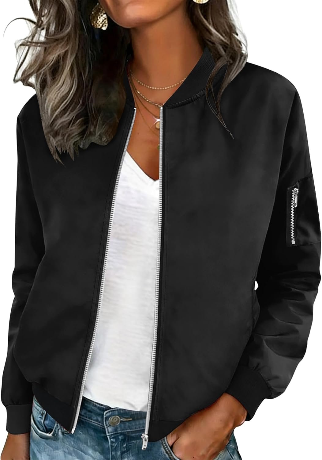 HOTOUCH Women Casual Jacket Lightweight Long Sleeve Zip Up Coat Trendy Work Clothes With Pockets