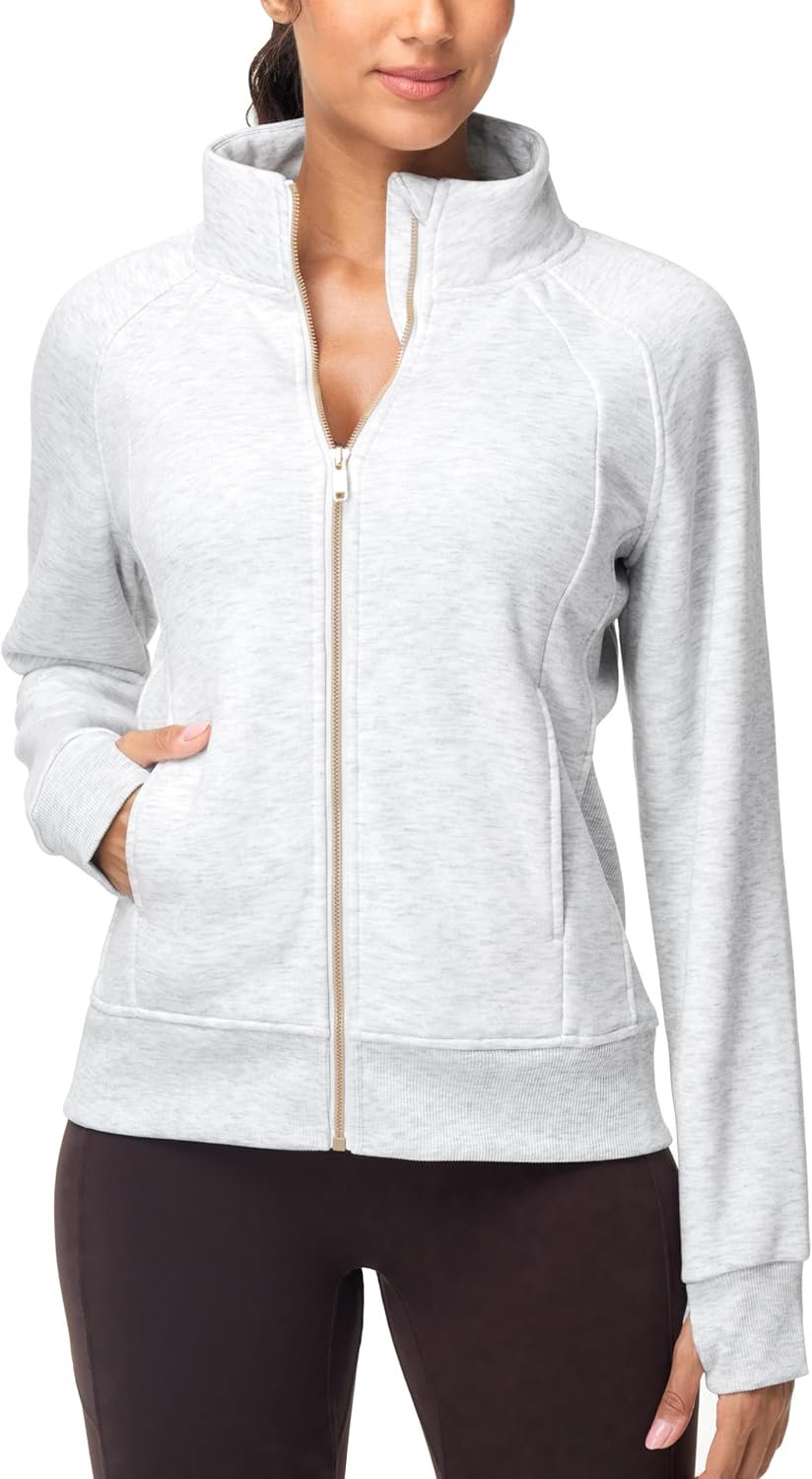 THE GYM PEOPLE Women’s Full Zip Up Workout Sweatshirts Fleece Stand Collar Fall Jackets with Pockets Thumb Hole