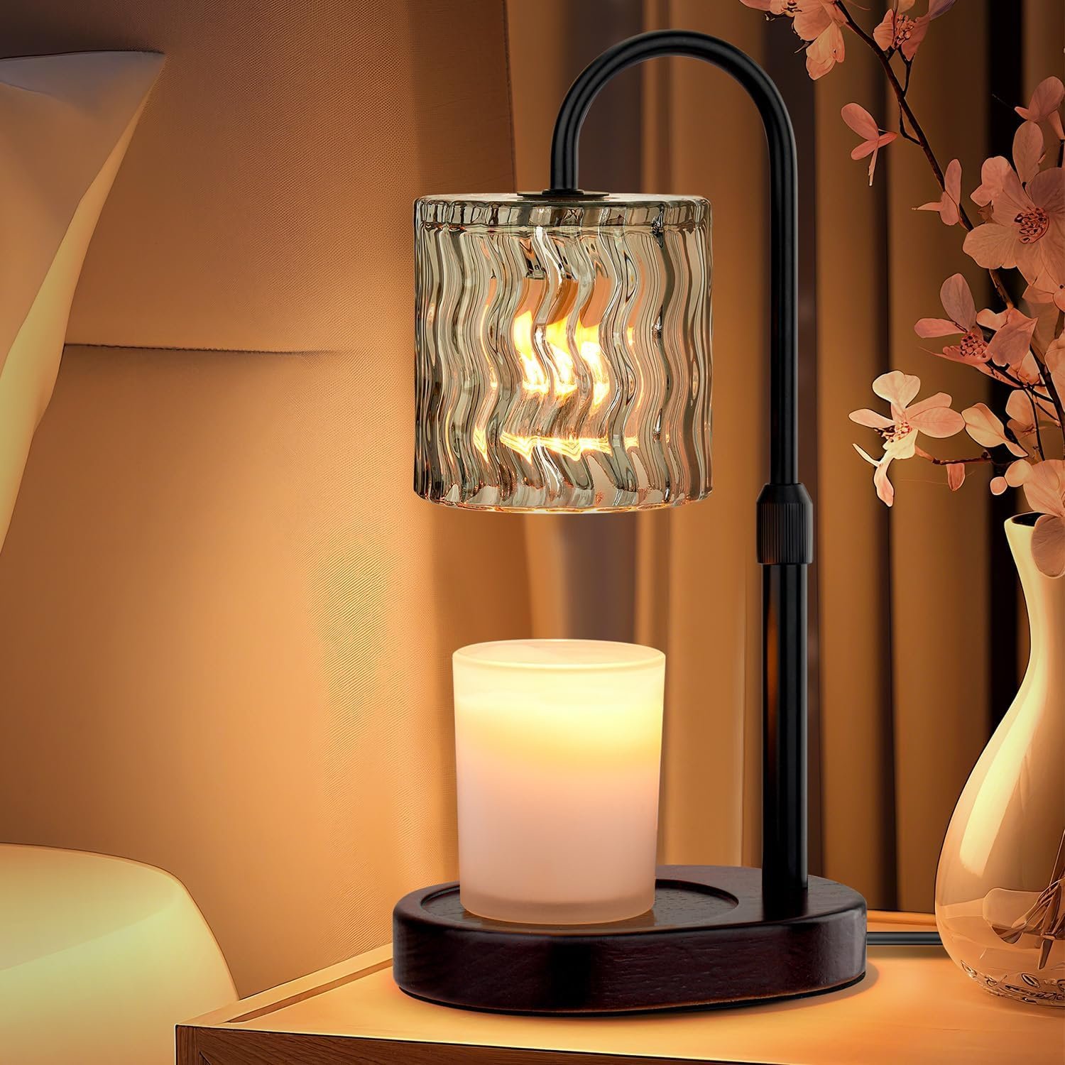 Candle Warmer Lamp Electric Timer: Dimmable Candles Warming Lamps – Height Adjustable Burner Jar – No Flame Scented Melts Wax – All Candle Jars Home Decor Table Light