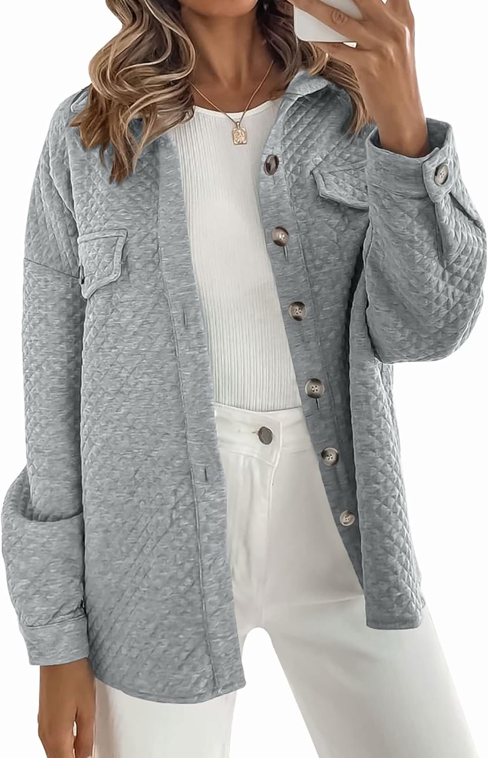 ZESICA Women’s 2026 Spring Casual Long Sleeve Button Down Loose Lightweight Shacket Shirt Jacket Coat Outerwear with Pockets