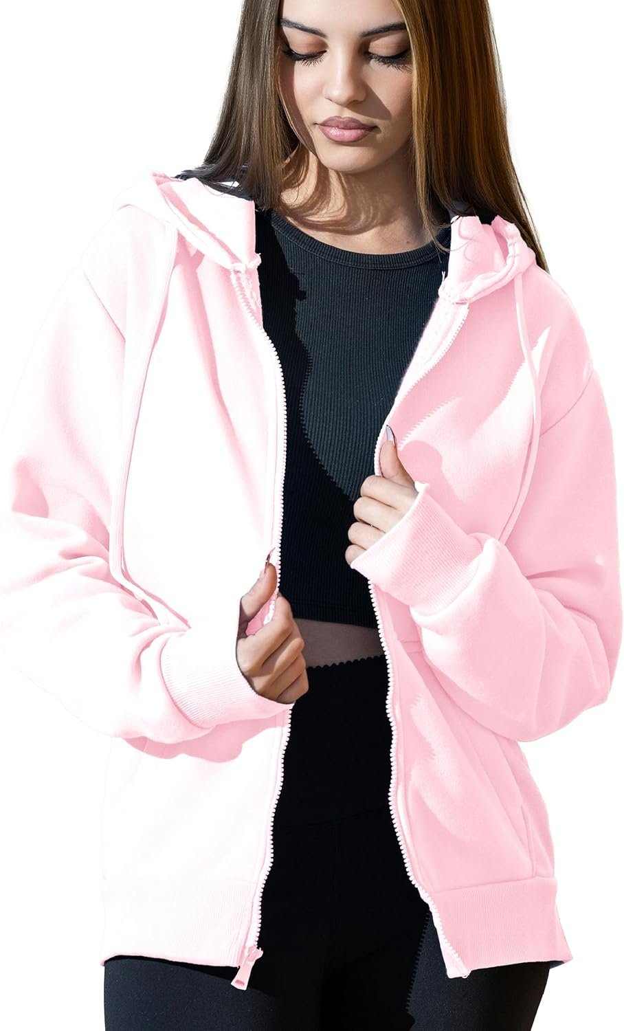 Oversized Zip Up Hoodie for Women, Soft Fleece Cotton Blend, Cozy Full Zip Sweatshirt