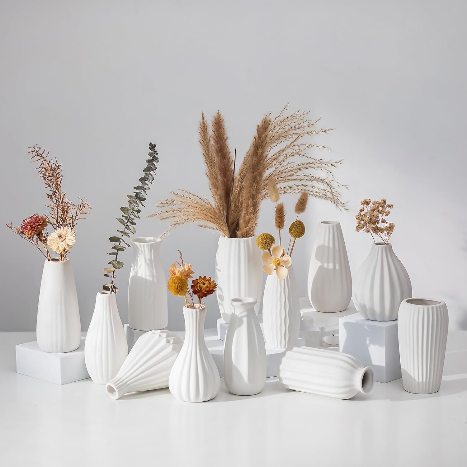 White Ceramic Vase for Table Decor: NUPTIO Small Bud Vases for Flowers – Set of 12 Centerpiece Table Decorations for Wedding Dining Room Christmas Home