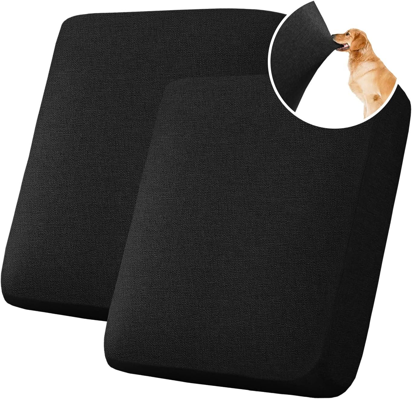 H.VERSAILTEX Water Resistant Woven Linen Look Couch Cushion Covers Loveseat Cushion Covers for 2 Cushion Couch Individual Seat Cushion Covers Cushion Protector Slipcovers (2 Pack,Heather Black)