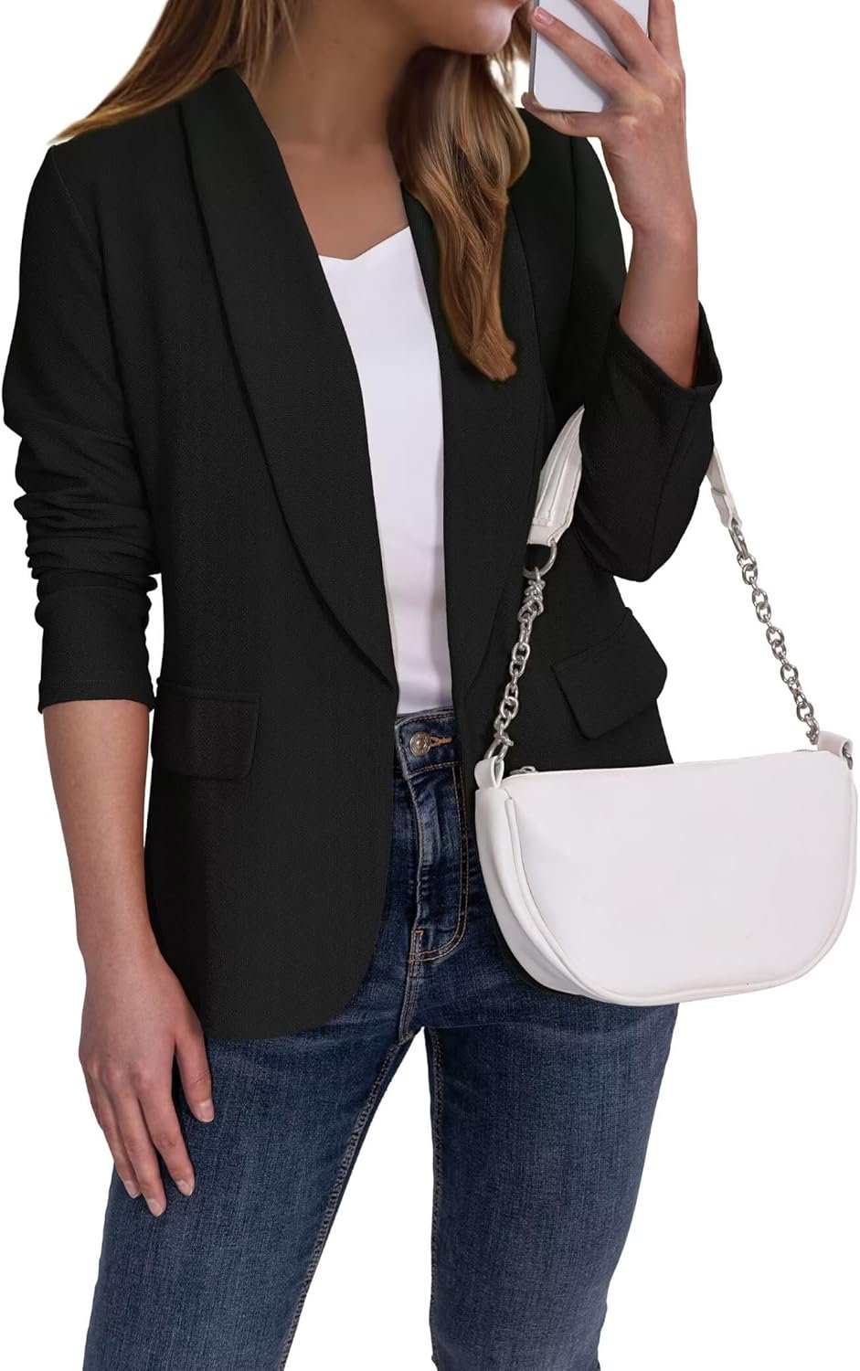 Ahlaray Women’s Blazer Business Casual Lapel Collar Long Sleeve Open Front Work Office Suit Jackets Blazer, S-XL