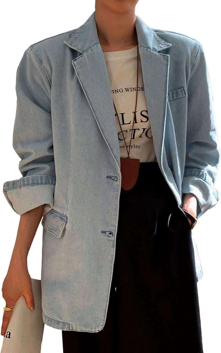 Mina Self 2026 Spring Women’s Denim Blazer Jacket – Fashion Open Front Lightweight Casual Work Office Jean Top Pockets