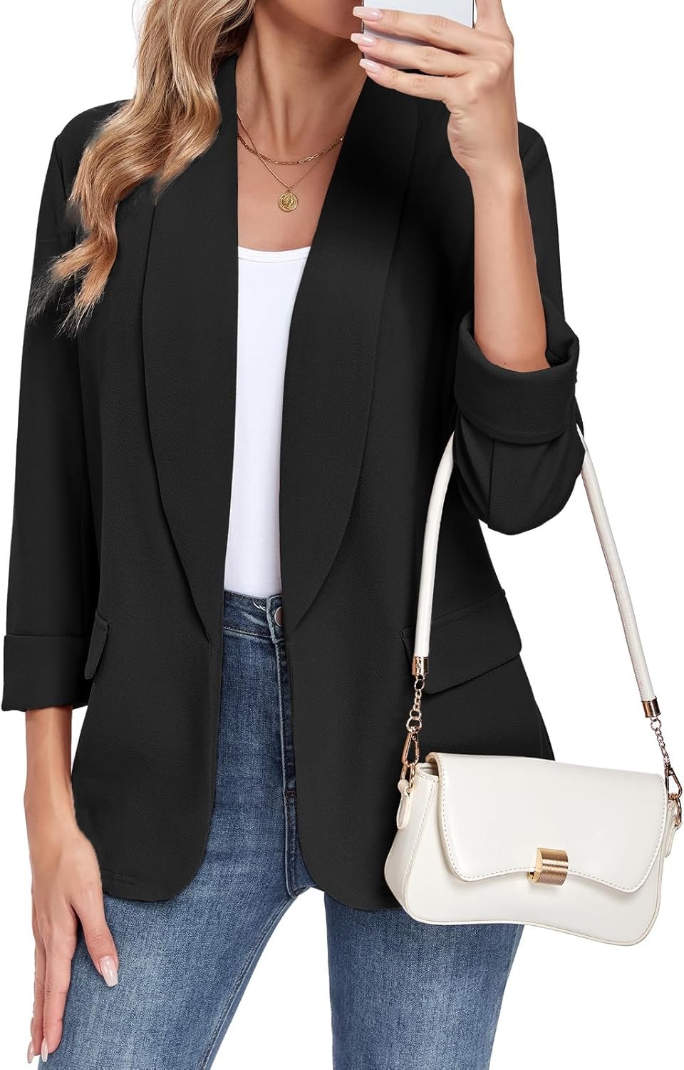 Women’s Classic Blazer Lapel Collar Open Front Long Sleeve Business Casual Work Office Suit Jackets