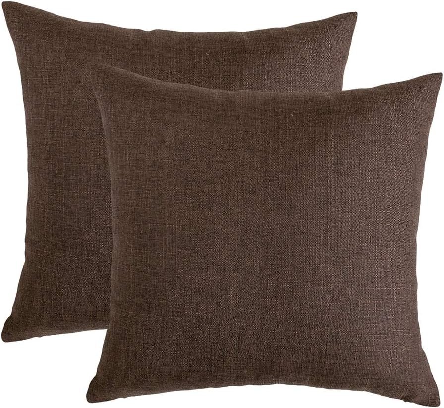 RainRoad Linen Decorative Throw Pillow Covers Cushion Cover Pillow Case for Sofa Couch Bed Chair, Soft Square Dark Brown Throw Pillows 18×18 Inch,Set of 2