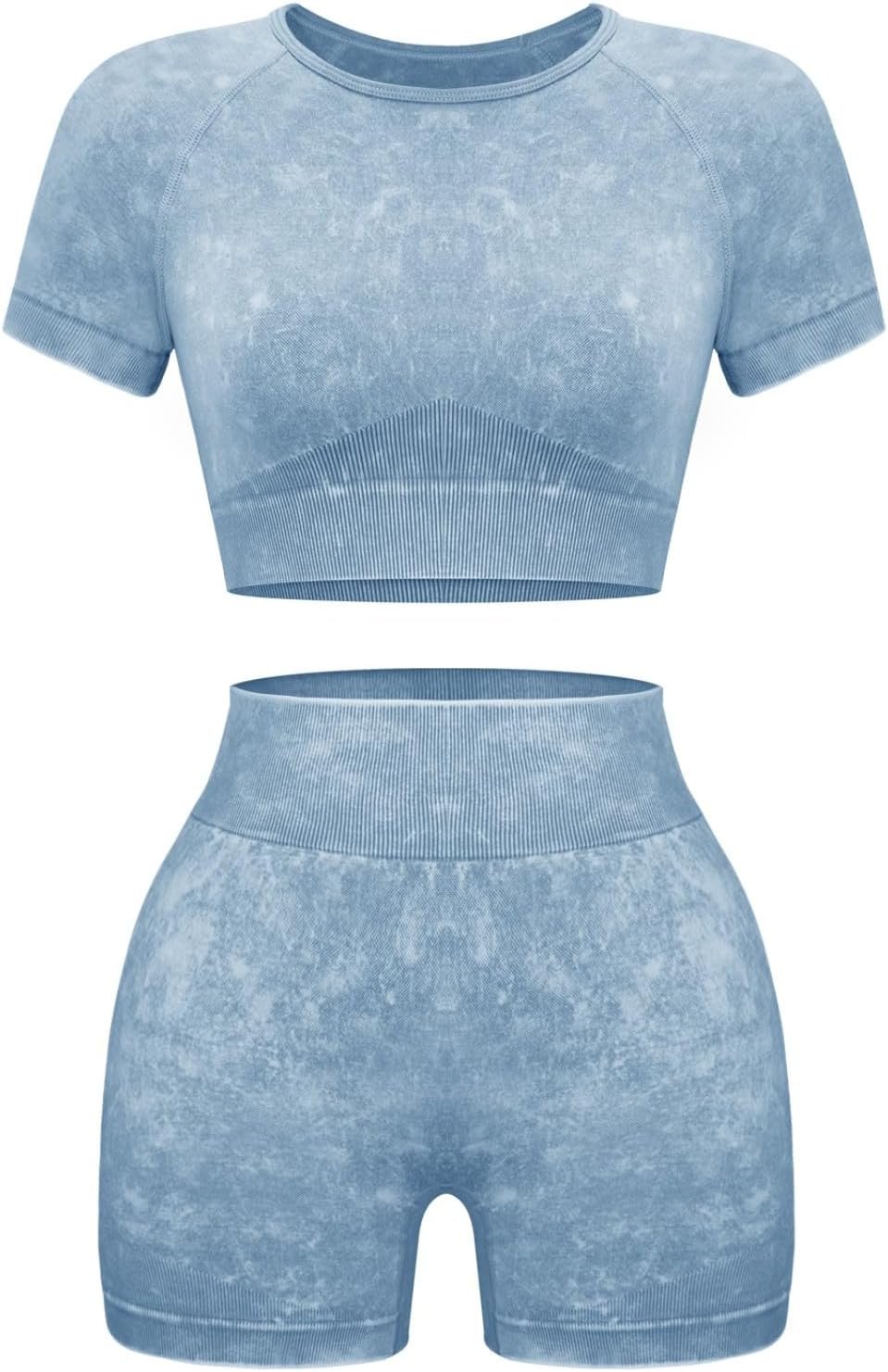 OLCHEE Womens Workout Sets 2 Piece – Seamless Acid Wash Yoga Outfits Shorts and Crop Top Matching Gym Athletic Clothing Set