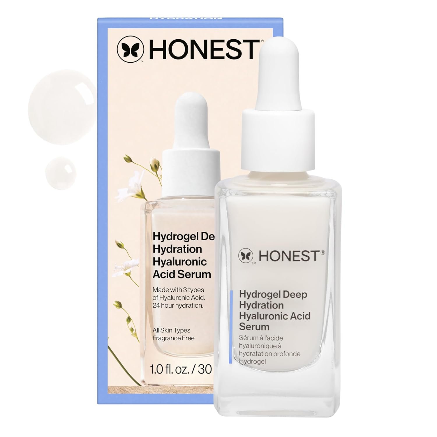 Honest Beauty Hydrogel Deep Hydration Hyaluronic Acid Serum, Moisturizes Plumps, Hypoallergenic, Fragrance-Free, Vegan, Gentle for Sensitive Skin, 1 fl oz