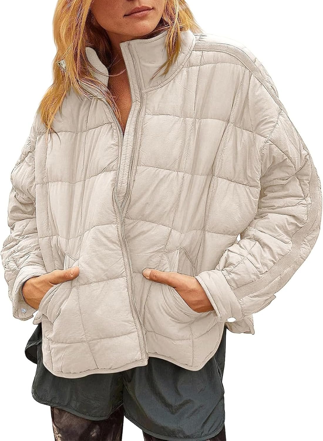 Muchpow Women’s Lightweight Down Coat Long Sleeve Full Zipper Oversized Packable Short Puffer Jackets