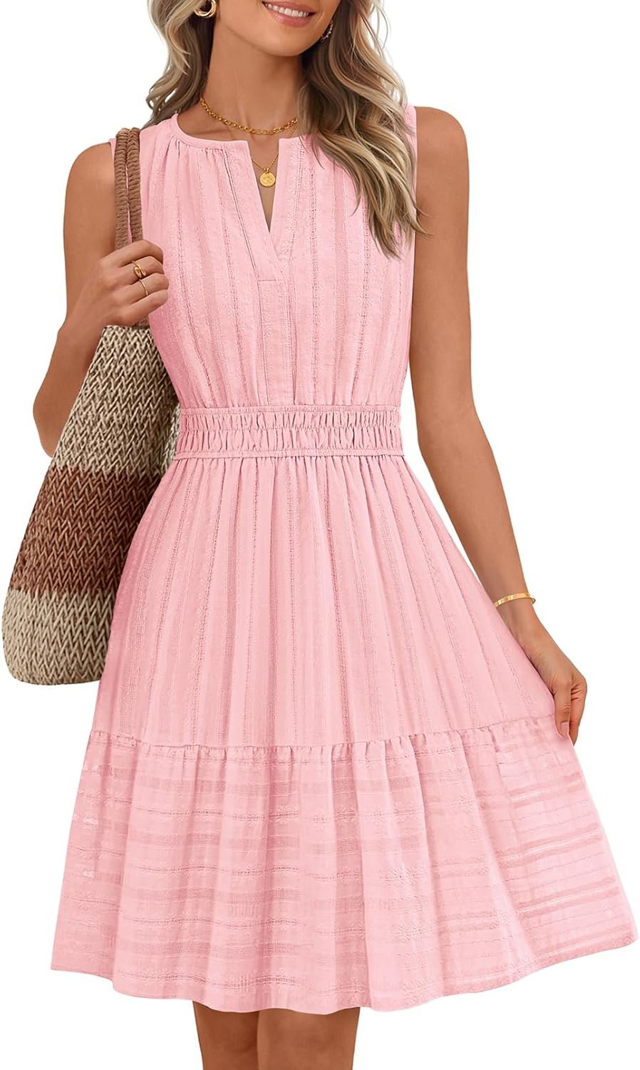 MEROKEETY Women’s 2026 Summer Casual Mini Sundress Beach Vacation Sleeveless V Neck Flowy A Line Dress with Pockets