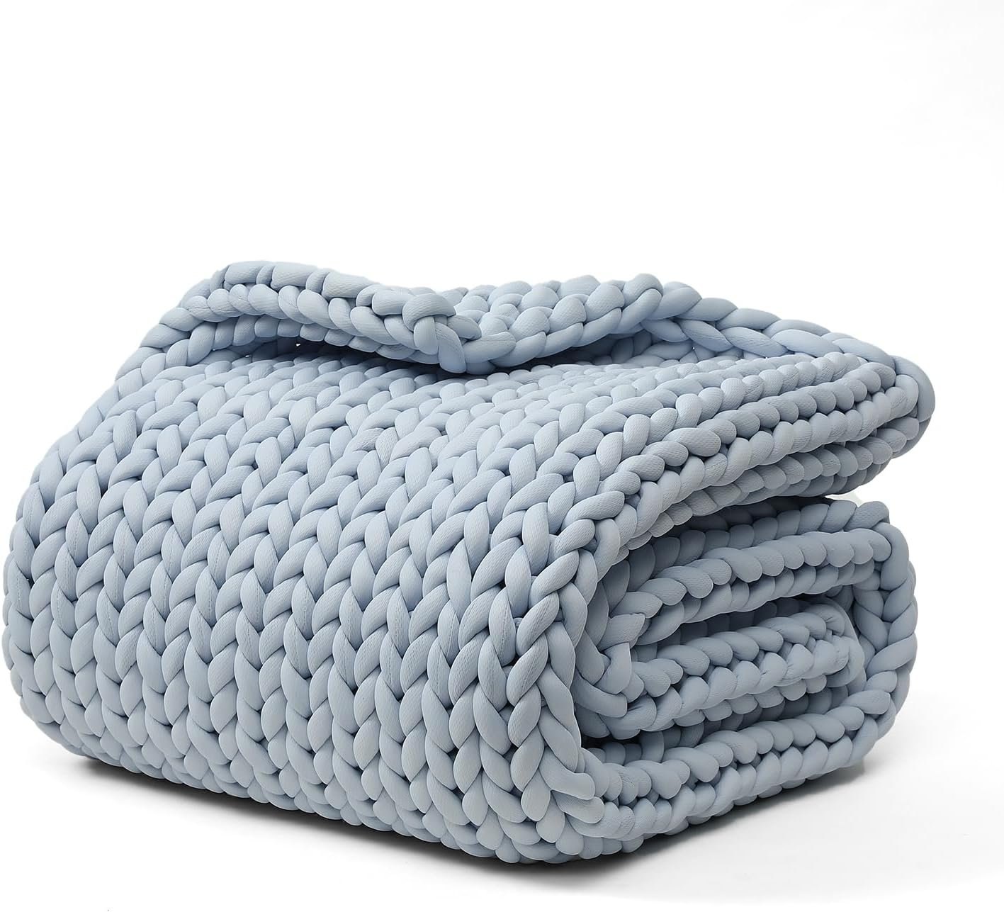 YnM Cooling Chunky Throw Blanket, Medium-Weight, Hand Knitted, Skin Friendly, Ventilated and Breathable, Machine Washable, Home Décor Piece for Couch, Sofa and Bed (Azure Blue, 50×70 Inch)